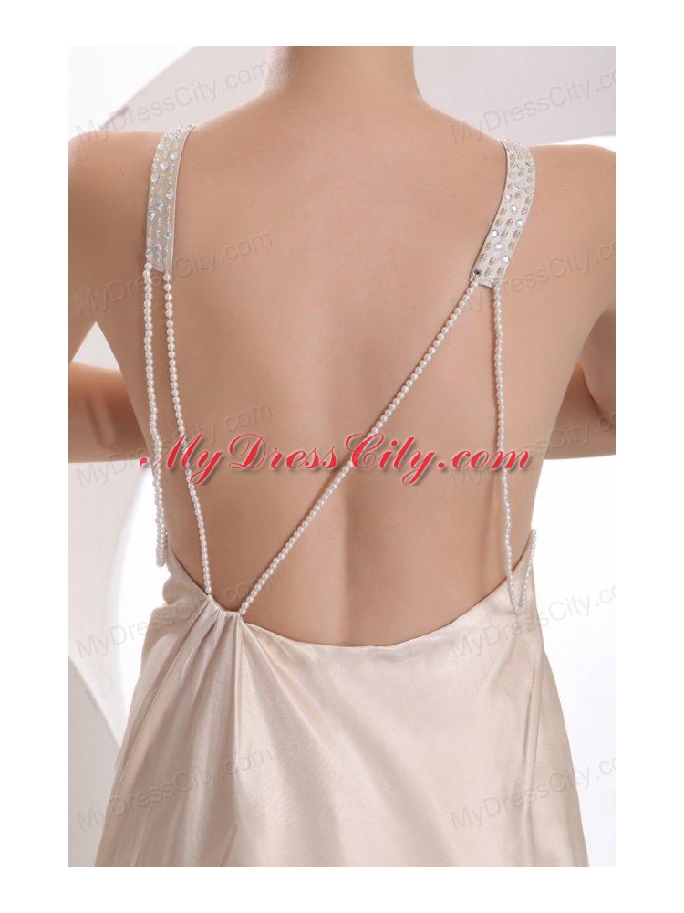 Champagne Column Straps Backless Prom Dress with Beading