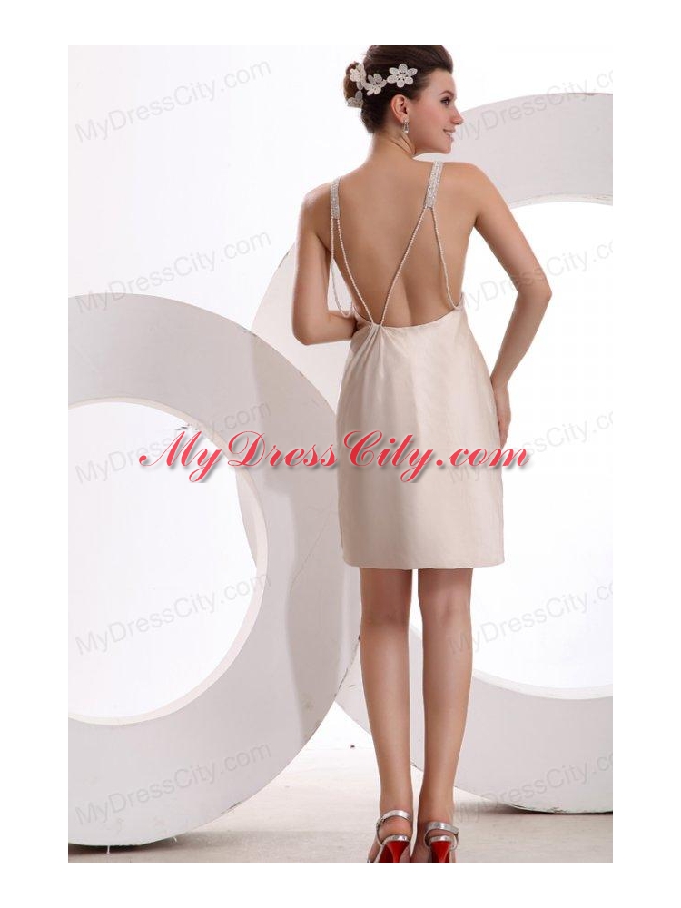 Champagne Column Straps Backless Prom Dress with Beading