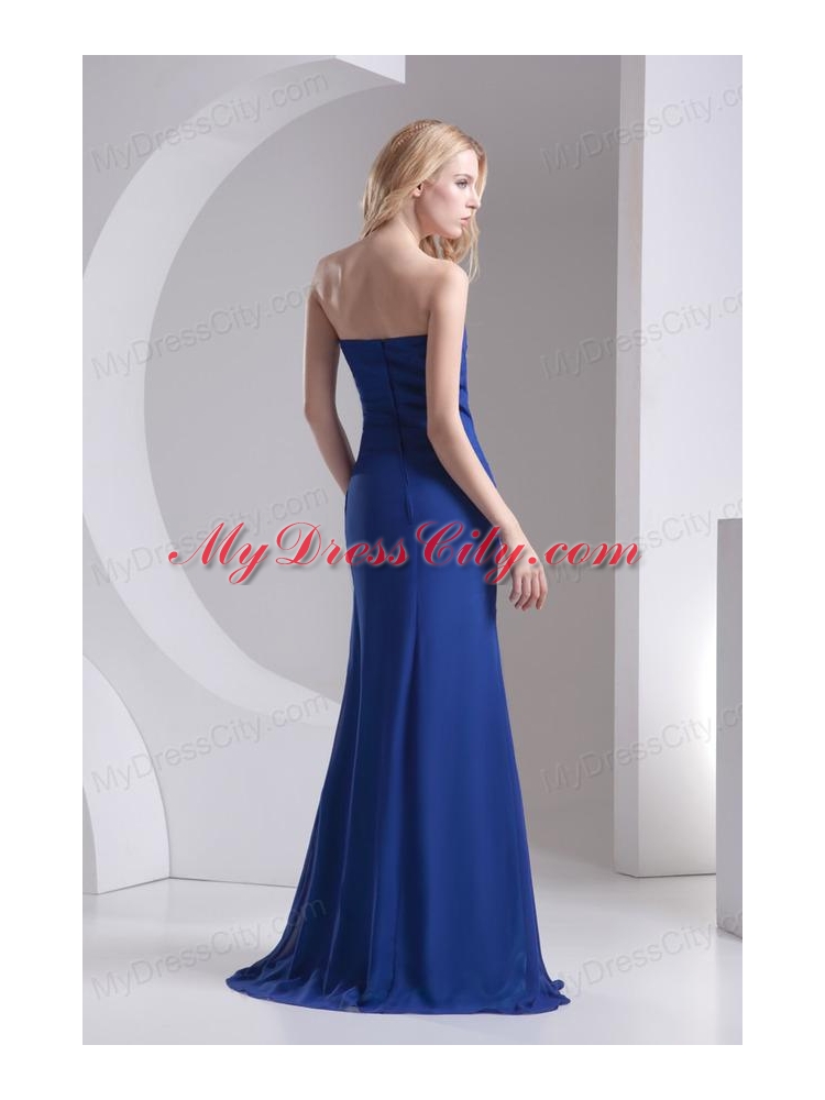 Column Blue Sweetheart Beading High Slit Chiffon Prom Dress