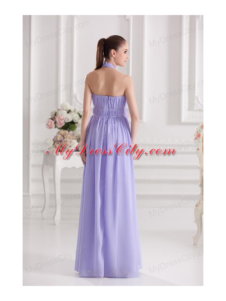 Empire Halter Top Floor-length Ruching Lavender Prom Dress