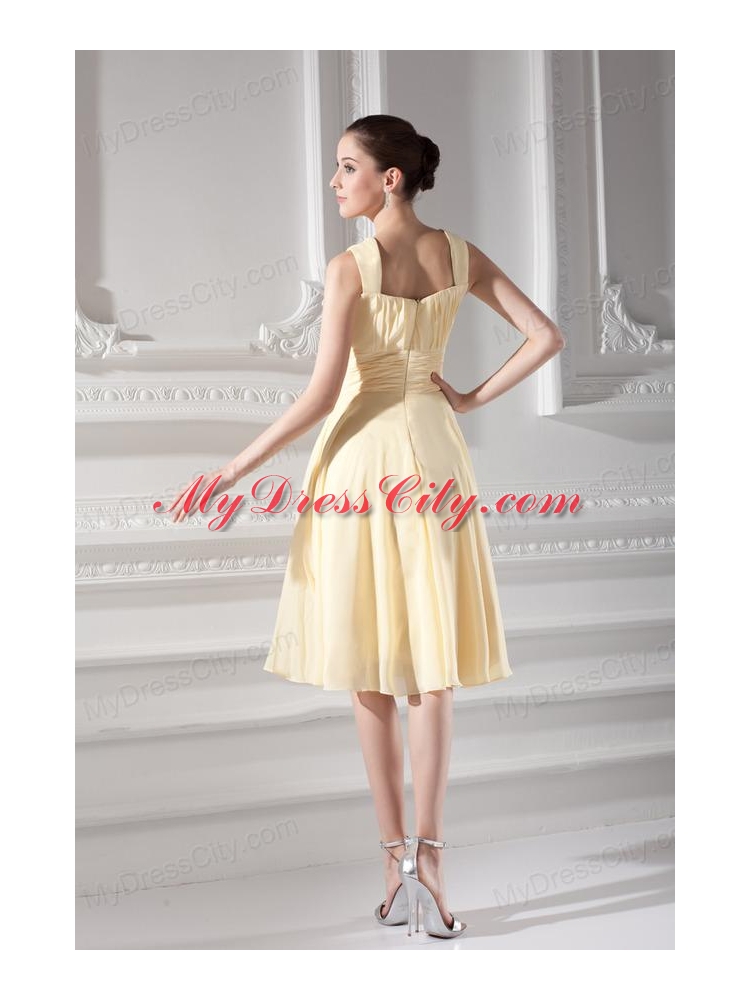 Empire Light Yellow Kneelength Short Prom Dress with Ruching