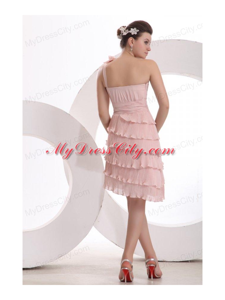 Empire One Shoulder Hand Made Flower Ruffled Layers Prom Dress