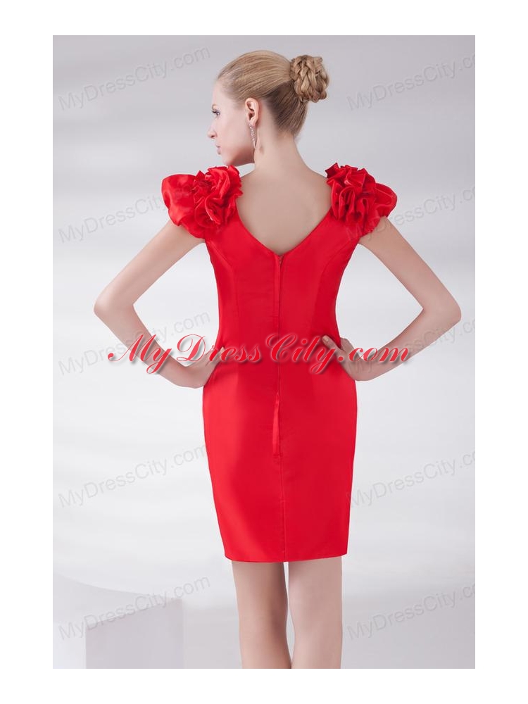 Column Scoop Cap Sleeves Wine Red Short Prom Dress