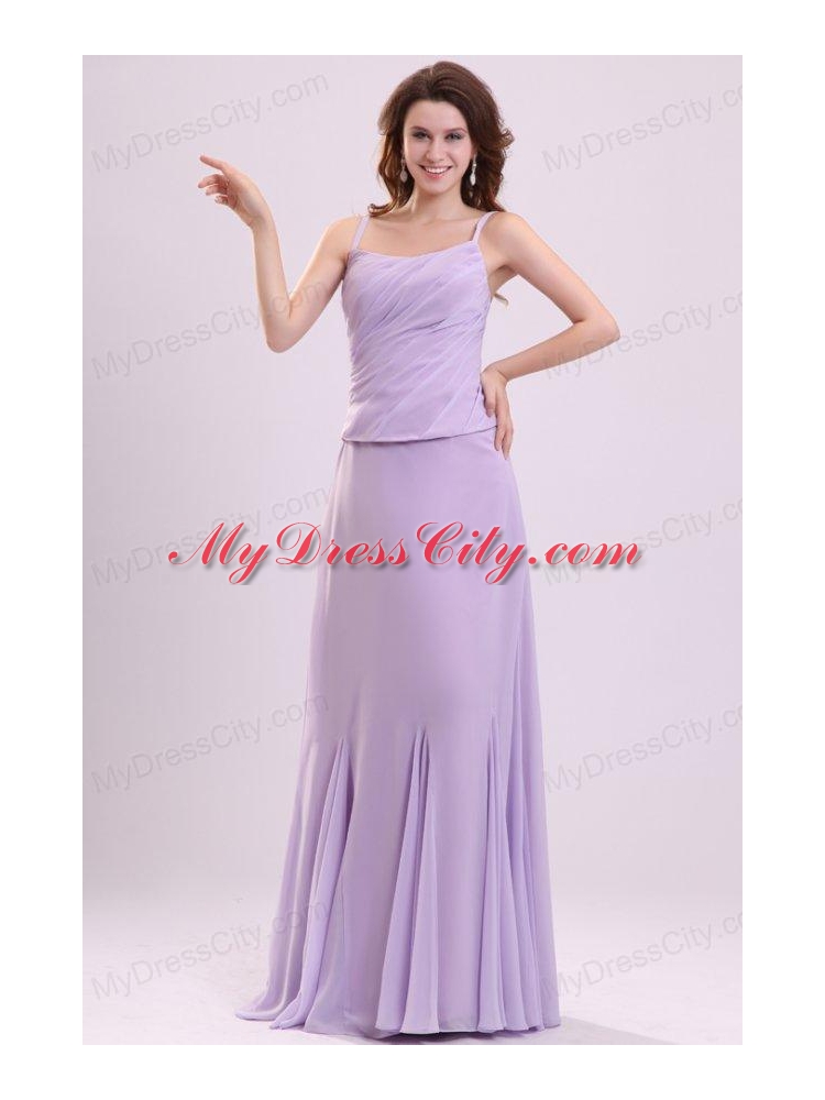 Column Straps Ruching Chiffon Floor length Lavender Prom Dress