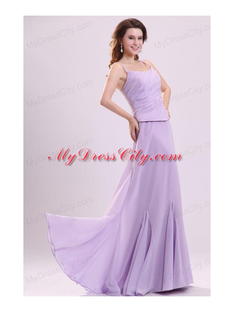 Column Straps Ruching Chiffon Floor length Lavender Prom Dress