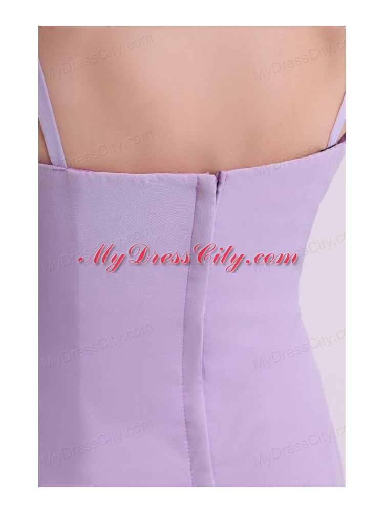 Column Straps Ruching Chiffon Floor length Lavender Prom Dress