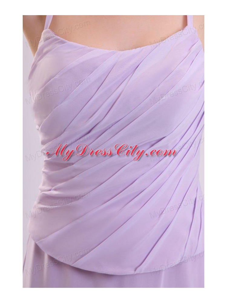 Column Straps Ruching Chiffon Floor length Lavender Prom Dress