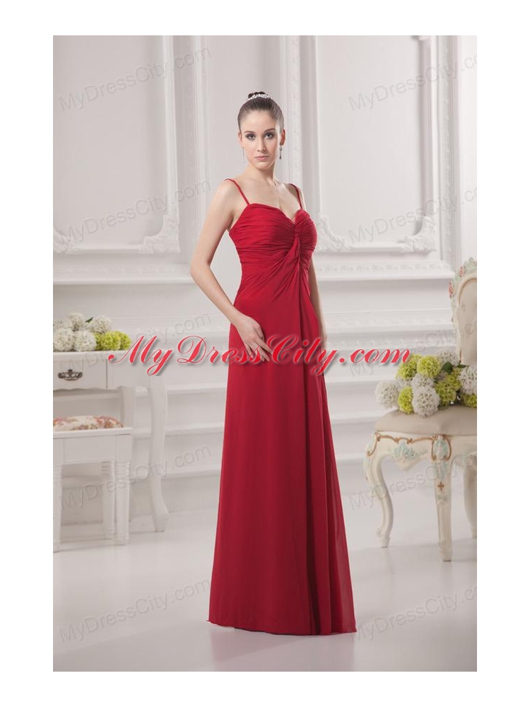 Empire Spagetti Straps Floor-length Ruching Wine Red Prom Dress