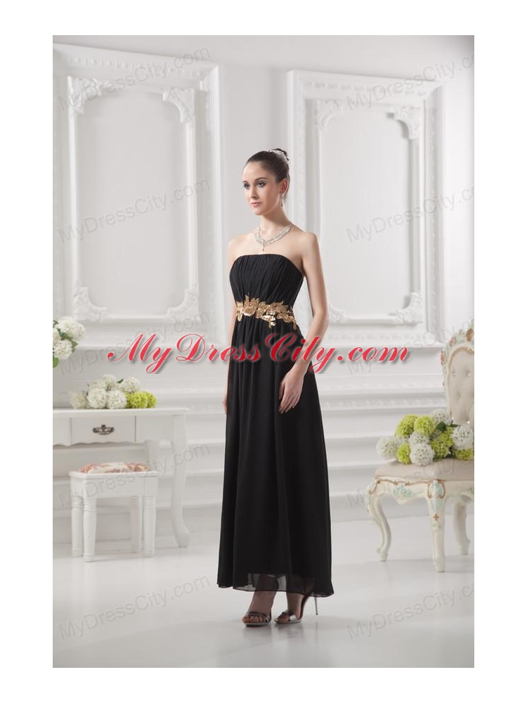Empire Strapless Belt Black Ruching Ankle-length Prom Dress
