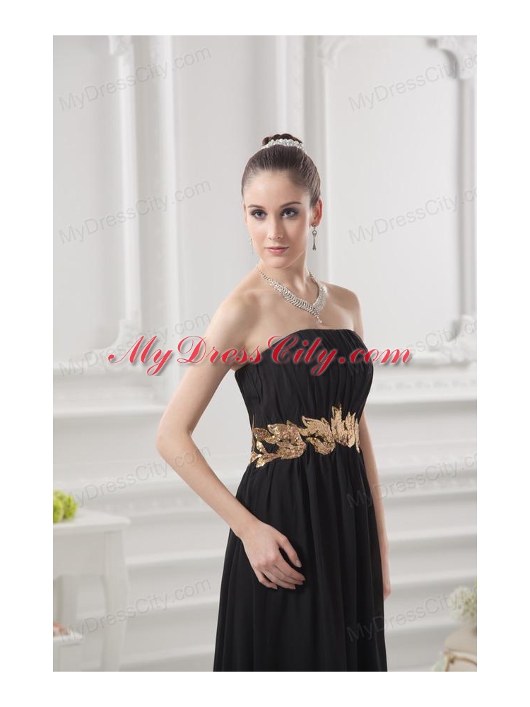 Empire Strapless Belt Black Ruching Ankle-length Prom Dress