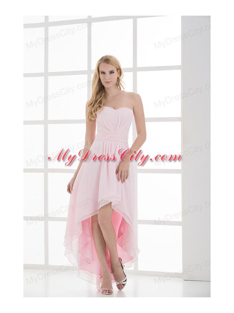 High-low Sweetheart Chiffon Baby Pink EmpireProm Dress with Beading