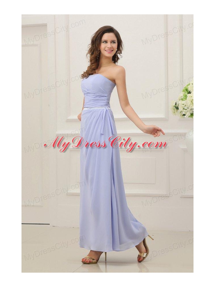 Strapless Empire Chiffon Ankle-length Prom Dress with Ruche
