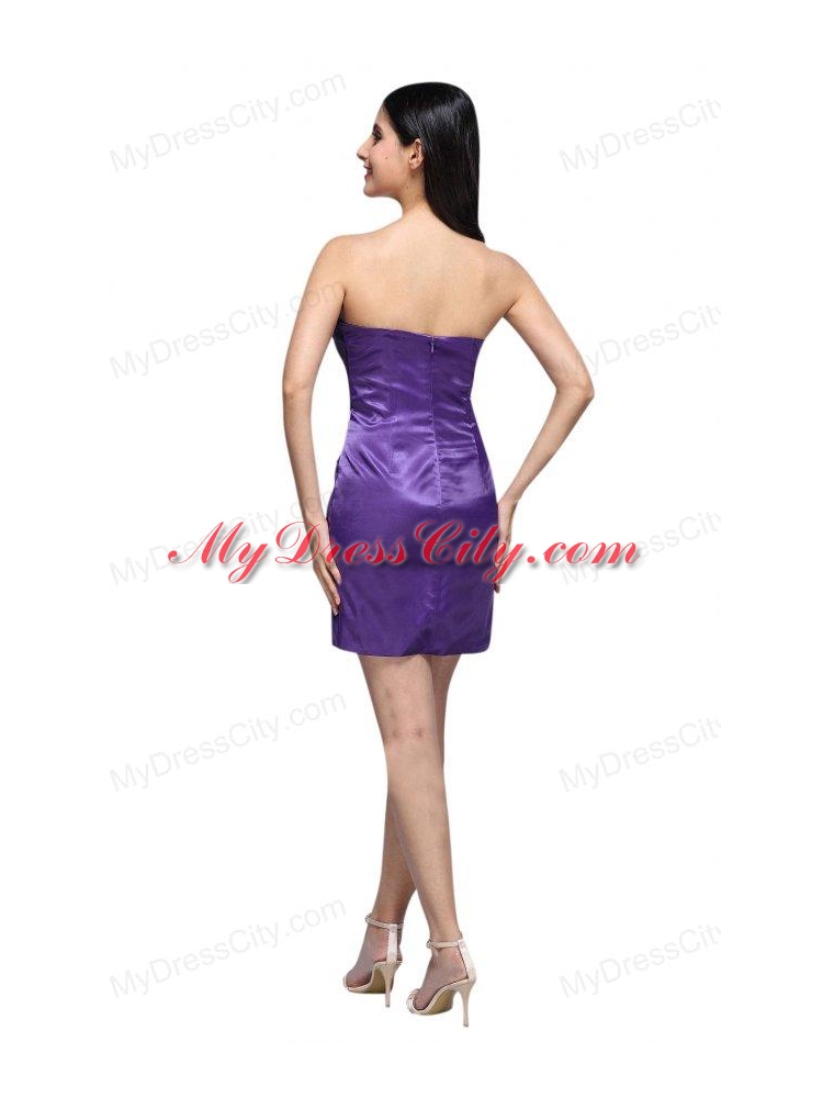 Sweetheart Mini-length Beaded Decorate Brust Column Purple Prom Dress