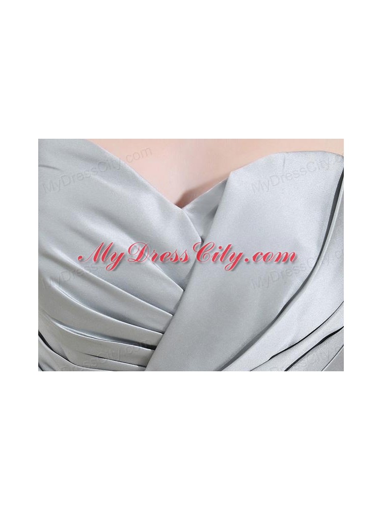 Sweetheart Mini-length Ruching and Appliques Grey Prom Dress