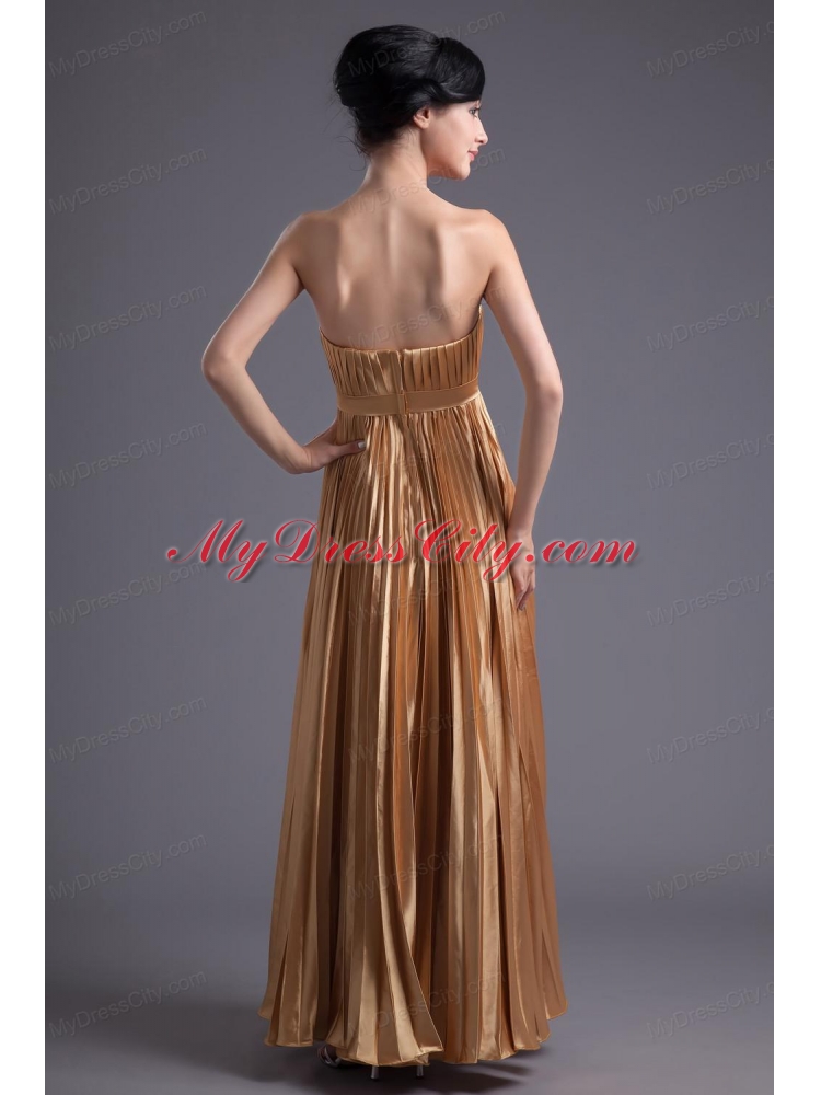 A-line Brown Floor-length Pleats Chiffon Prom Beading Dress