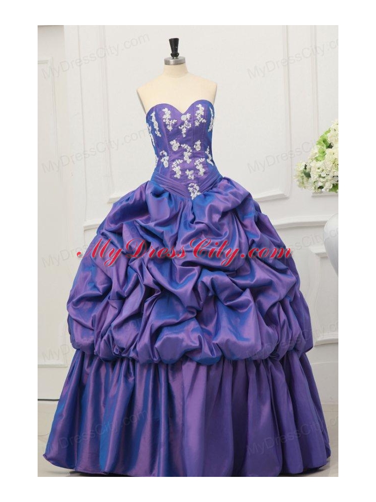 Sweetheart Taffeta Appliques and Pick-ups Quinceanera Dress in Purple