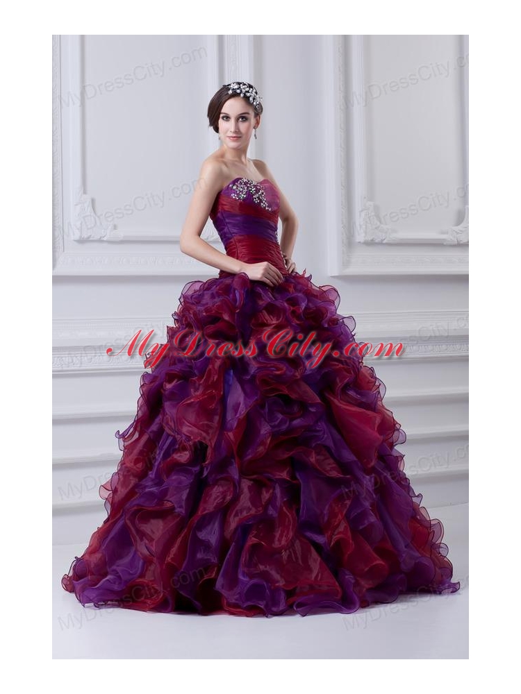 2014 Multi-color Sweetheart Ball Gown Beading  Quinceanera Dress with Ruffles