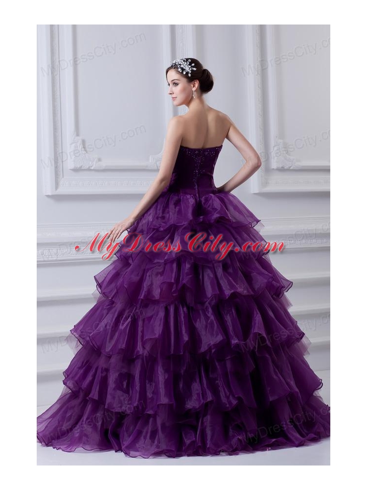 2014 Eggplant Purple Strapless Ball Gown Beading and Embroidery Quinceanera Dress