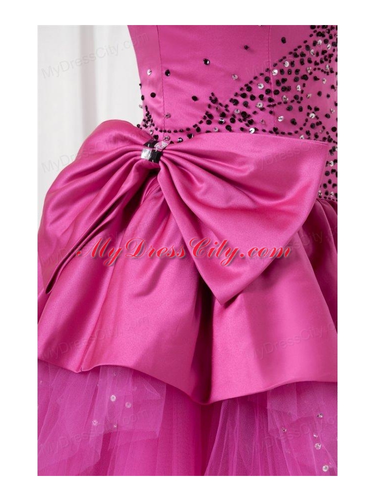 A-line Strapless Beading and Bowknot Quinceanera Dress in Hot Pink