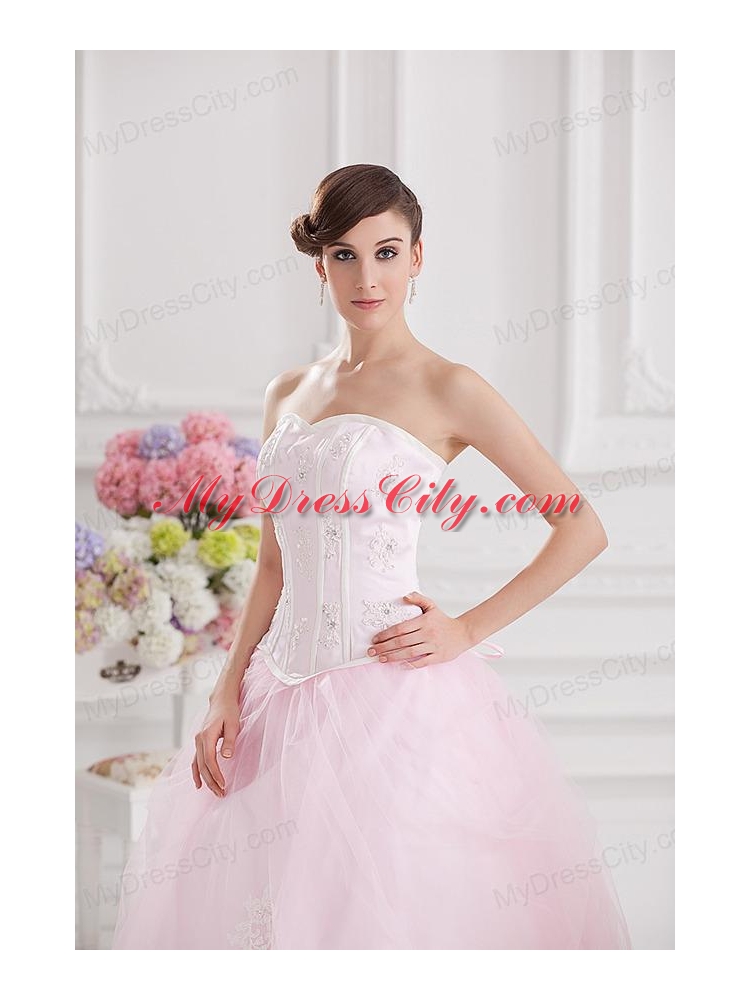 Ball Gown Sweetheart Tulle Baby Pink 2014 Quinceanera Dress with Appliques Beading