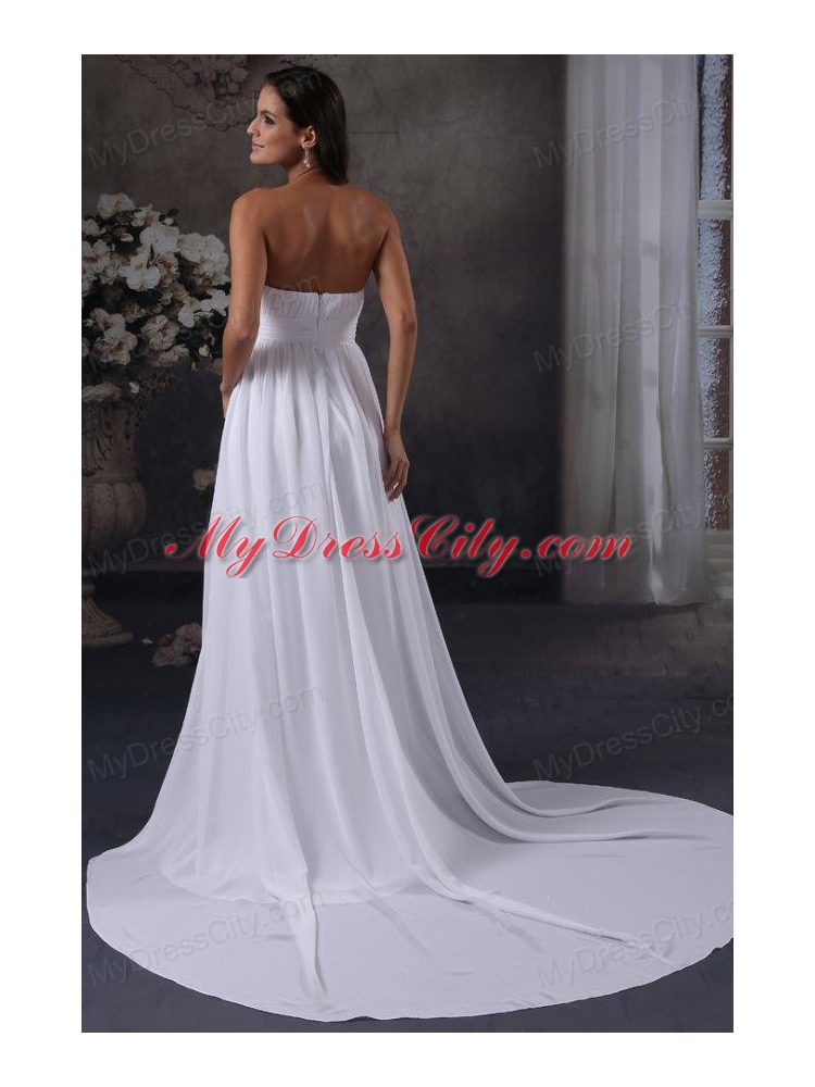 Elegant Empire Strapless Court Train Ruching Wedding Dress with Zipper Up