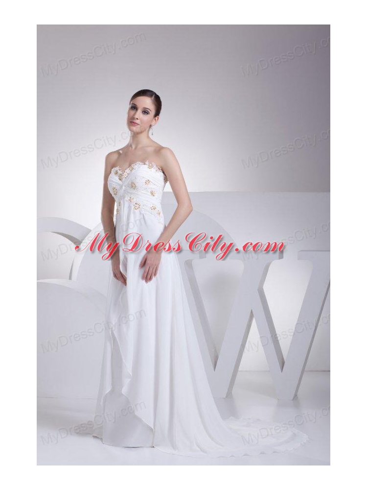 Empire Sweetheart Appliques Wedding Dress with Court Train