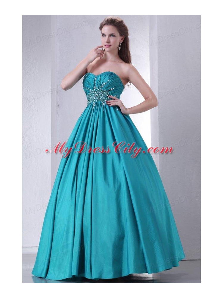 Sweetheart A-line Beaded Decorate Waist Quinceanera Dress in Turquoise