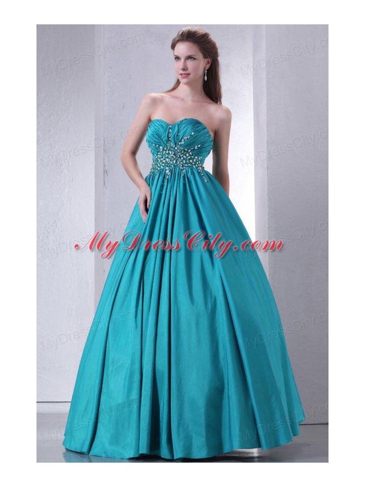 Sweetheart A-line Beaded Decorate Waist Quinceanera Dress in Turquoise