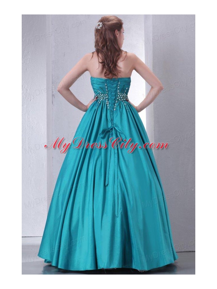 Sweetheart A-line Beaded Decorate Waist Quinceanera Dress in Turquoise