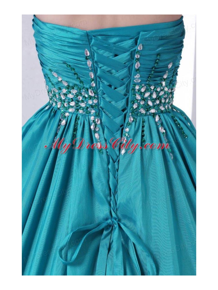 Sweetheart A-line Beaded Decorate Waist Quinceanera Dress in Turquoise