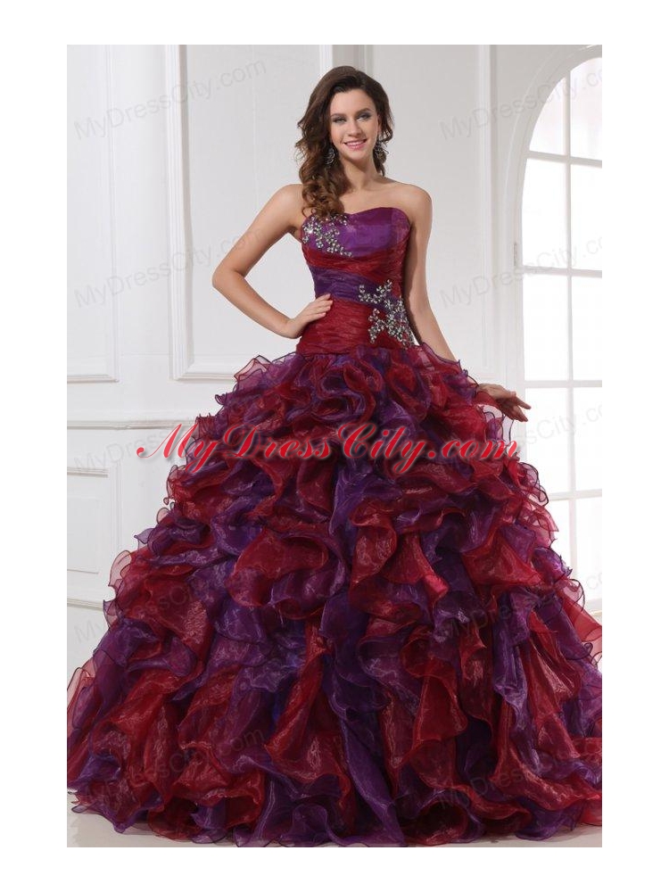 Sweetheart Appliques with Beading Organza Multi-color Quinceanera Dress