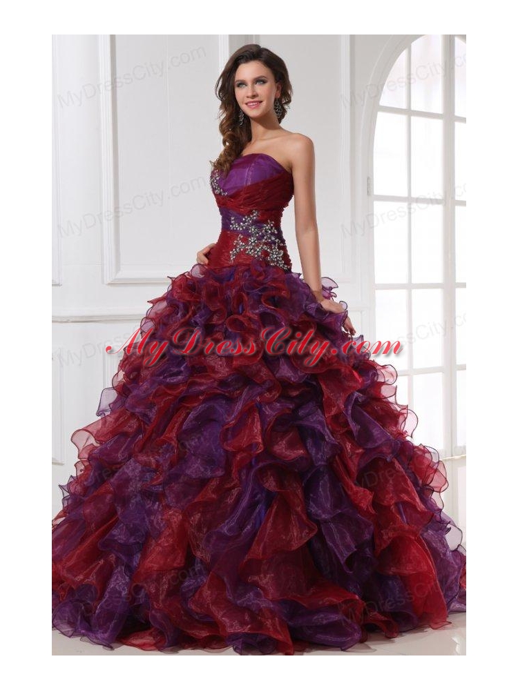 Sweetheart Appliques with Beading Organza Multi-color Quinceanera Dress