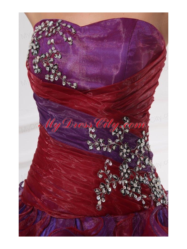 Sweetheart Appliques with Beading Organza Multi-color Quinceanera Dress