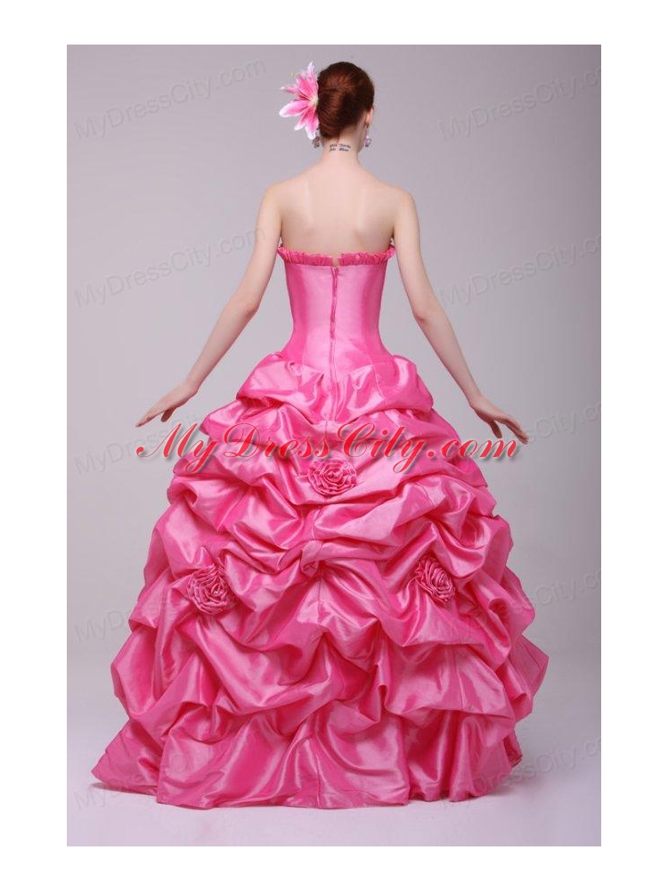Rose Pink Strapless Hand Made Flowers and Pick-ups Quinceanera  Dress
