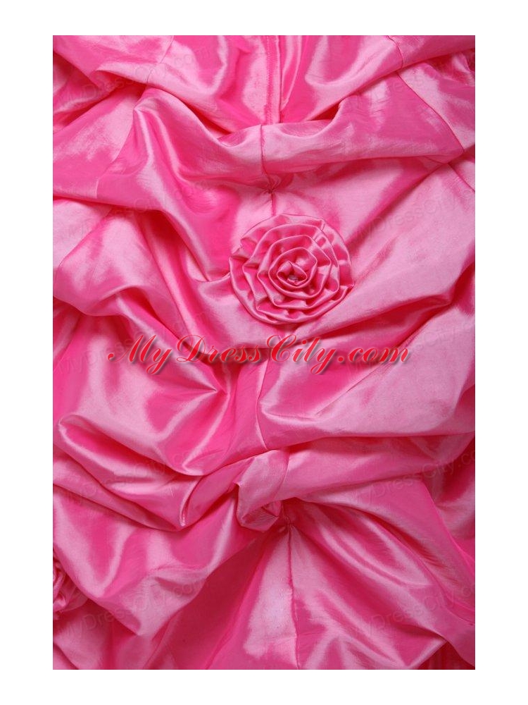 Rose Pink Strapless Hand Made Flowers and Pick-ups Quinceanera  Dress