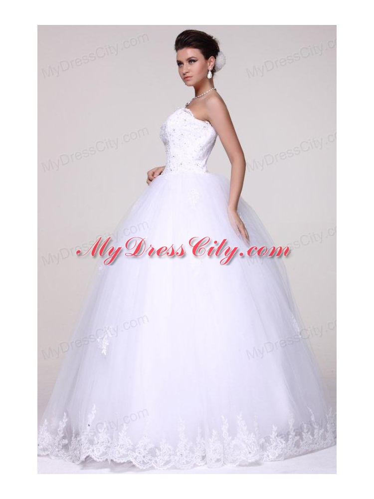 Strapless Ball Gown Lace Appliques Floor-length Wedding Dress