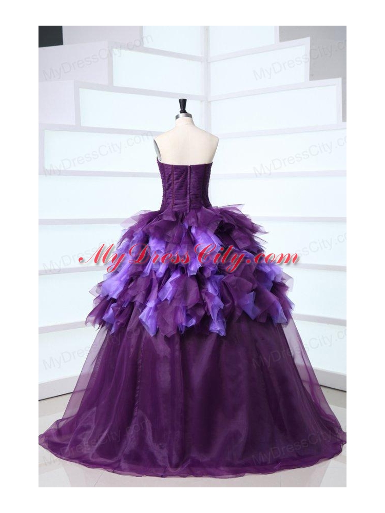 Sweetheart Dark Purple Sweet Train Quinceanera Dress with Beading