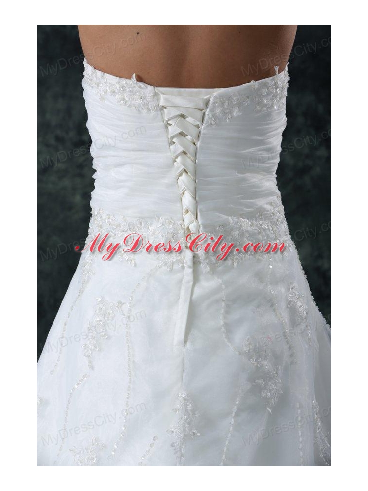 A-Line Sweetheart Beading Organza Wedding Dress with Court Train