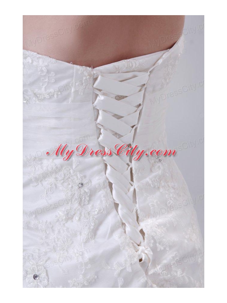 Column Strapless Mini-length Lace Wedding Dress with Lace Up