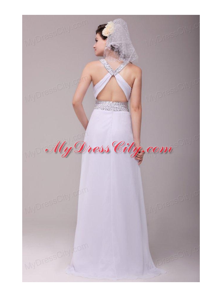 Empire Scoop High Slit Beading Ruching Floor-length Wedding Dress