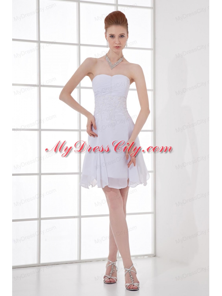 Simple Empire Sweetheart Mini-length Chiffon Wedding Dress with Ruching and Appliques