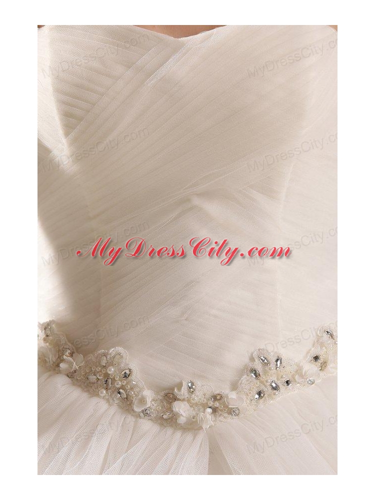 Sweetheart Ball Gown Beaded Decorate Waist Tulle Wedding Dress