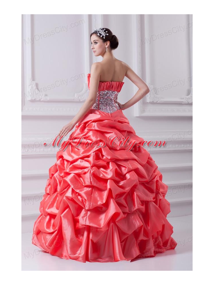 2014 Watermelon Ball Gown Strapless Beading Quinceanera Dress with Side Zipper