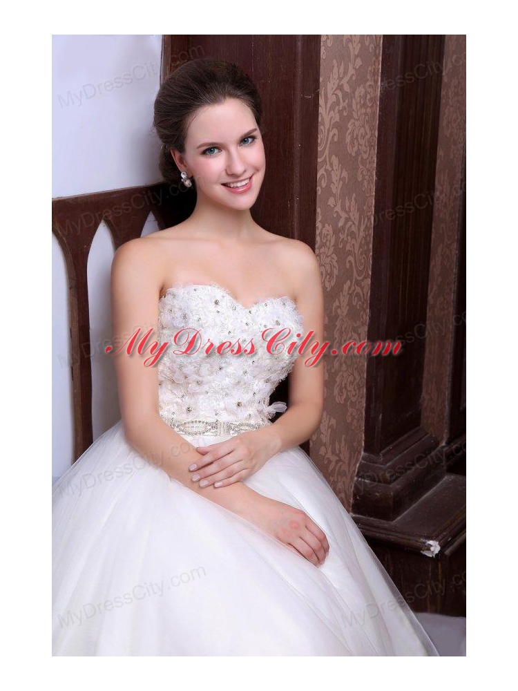 A-Line Sweetheart Floor-length Beading Tulle Wedding Dress