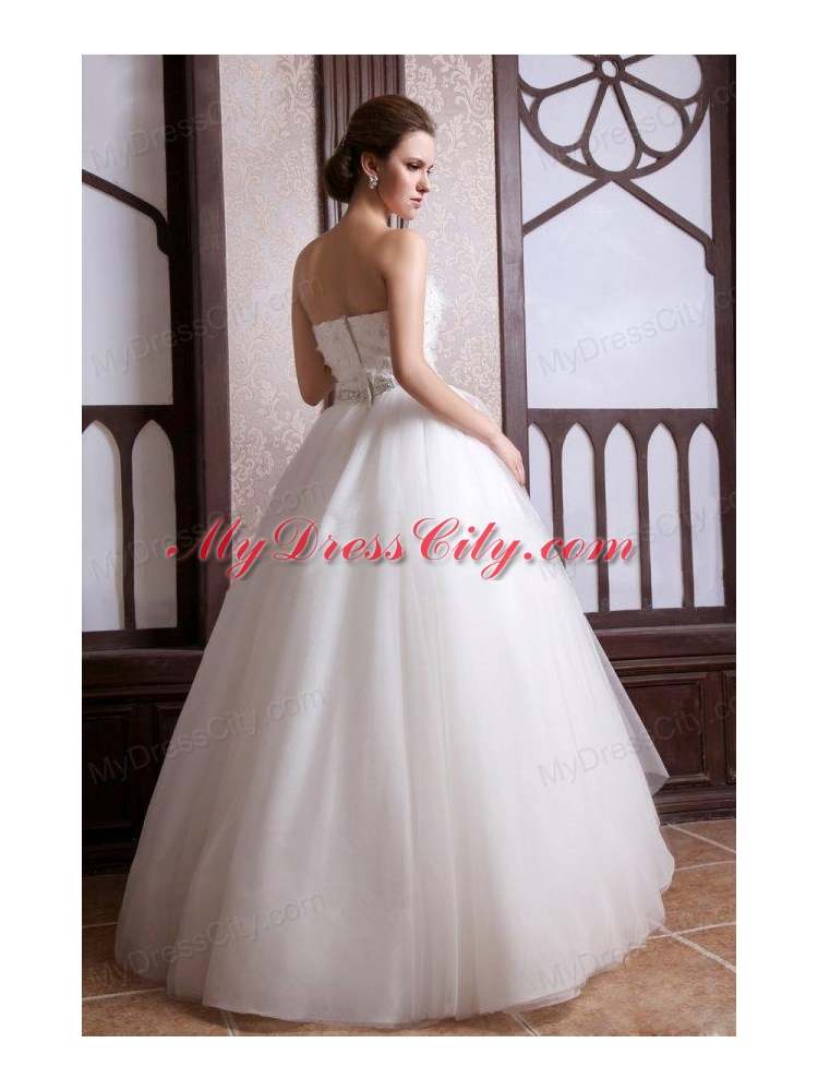A-Line Sweetheart Floor-length Beading Tulle Wedding Dress