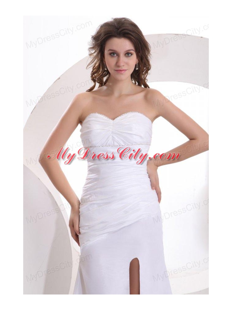 Column Sweetheart Beading and High Silt Floor-length Wedding Dress