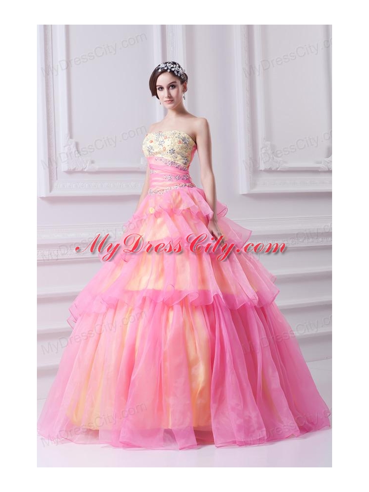 Pretty Ball Gown Strapless Beading and Appliques Hot Pink Quinceanera Dress With Zipper Up