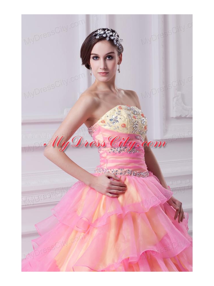 Pretty Ball Gown Strapless Beading and Appliques Hot Pink Quinceanera Dress With Zipper Up