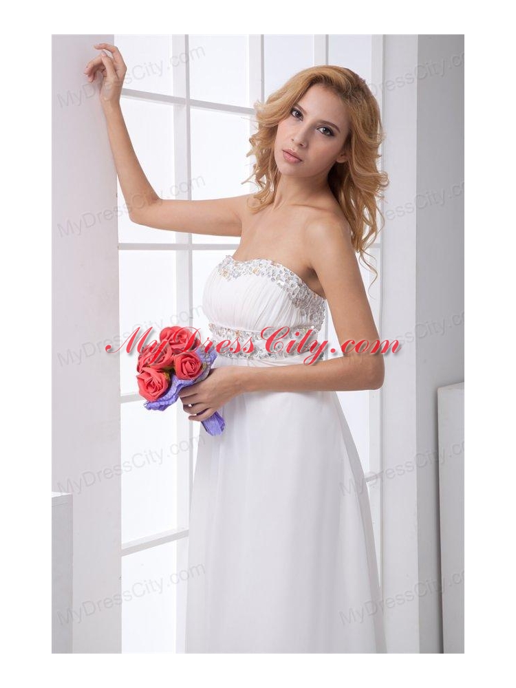 Pretty Empire Strapless Wedding Dress with Beading Ankle-length