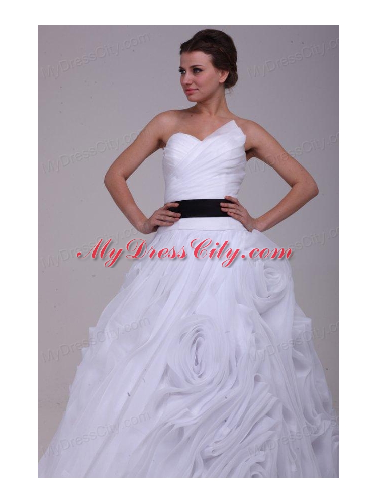 Sweetheart Ball Gown One Shoulder Ruffles White Wedding Dress with Lace Up